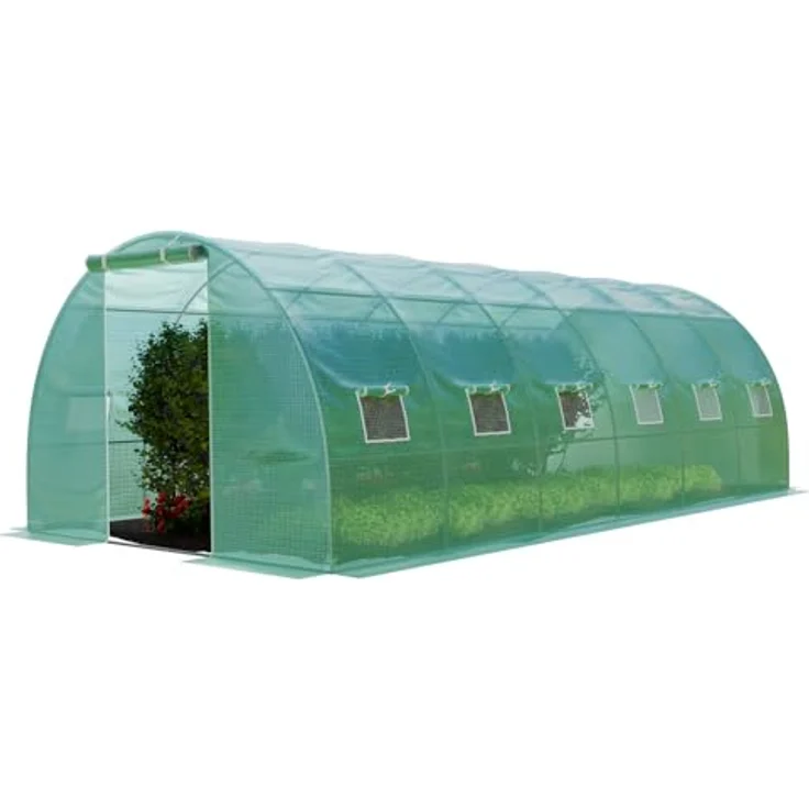 GARMIO® Foliengewächshaus Tomatengewächshaus Winterfest, Folientunnel für Aufzucht, 6 x 3 x 2 m groß, grün, 12 Fenster, Insektennetz, Rund, Mehrweg, Gitternetzfolie – Bild 4