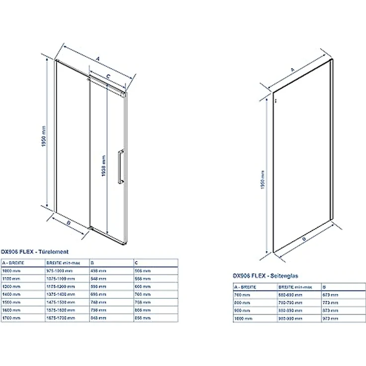 NEXTREND Eckdusche DX906 FLEX, Schiebetür mit Soft-Close, 8 mm Nano Echtglas, Schwarz matt, Breiten wählbar, 120 cm Schiebetür-Element und 80 cm Seitenwand – Bild 7
