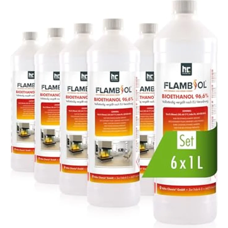 Höfer Chemie GmbH 6 x 1 Liter Bioethanol 96,6% Premium für Ethanol-Tischkamin in Flaschen – Bild 2