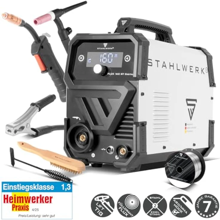 STAHLWERK FLUX 160 ST Digital, Kombischweißgerät mit Lift TIG und WP-17V-Brenner, 20-160 A, IP21S, inkl. Schweißdraht und Zubehör – Bild 2