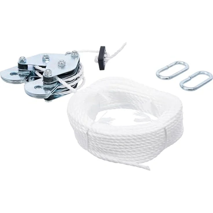 Westfalia Flaschenzug, 180 kg Traglast, 20 m Seil, 6-fache Umlenkung, Metall Silber – Bild 2
