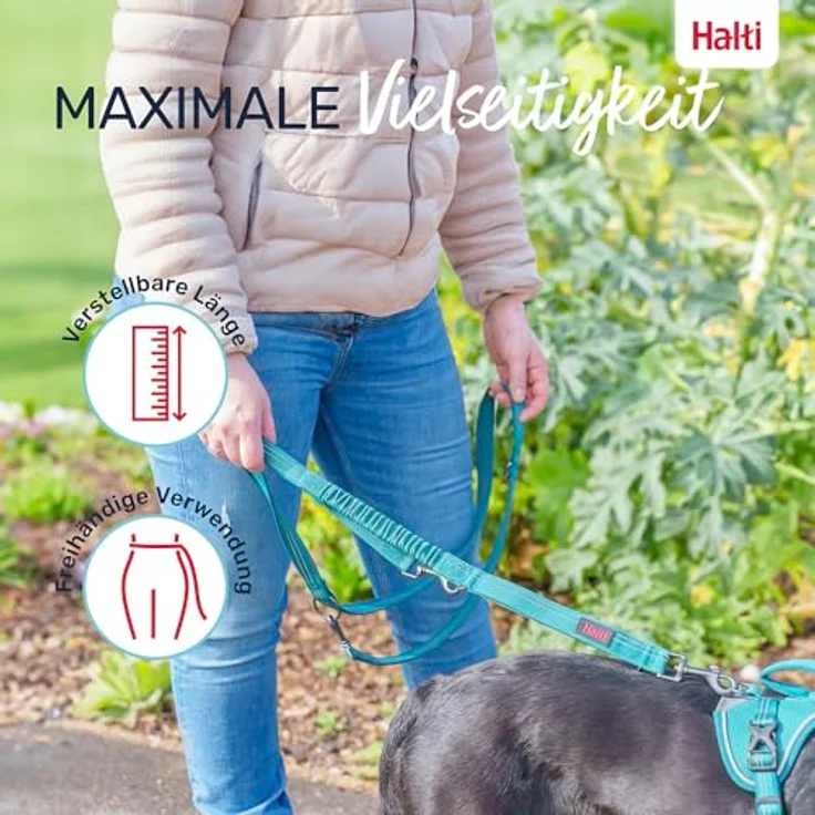 Company of Animals HALTI Anatomy Multifunktionsleine – Doppelführleine mit Ruckdämpfer, reflektierend, für Welpen (Größe L, Grün) – Bild 5