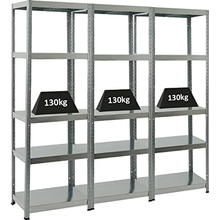 PROREGAL Mega Deal 3er-Sparset Metallregal Steel Eagle 180x60x40cm Fachlast 130kg Verzinkt Schwerlastregal, Küchenregal, Kellerregal, Steckregal, Garagenregal, Lagerregal, Weiß – Bild 1