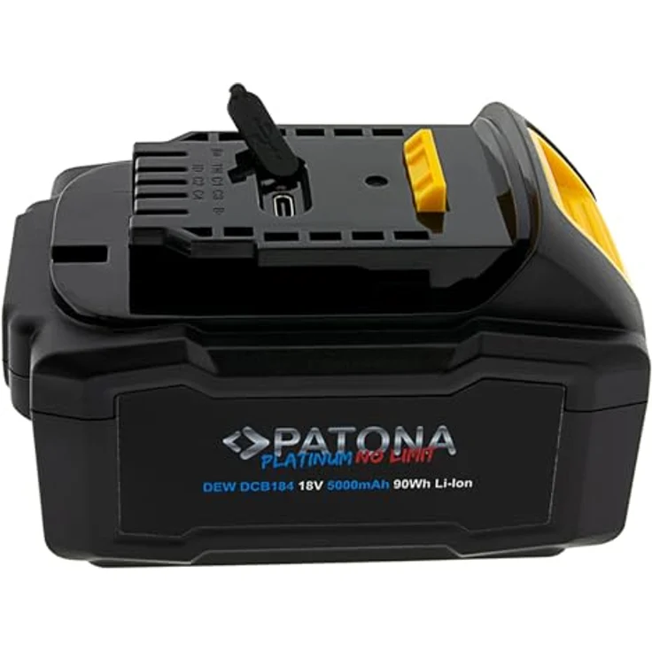 PATONA 18V Akku DCB184, USB-C In- und Output, 5000mAh, LED Kapazitätsanzeige, kompatibel mit DEWALT XR-Serie – Bild 2