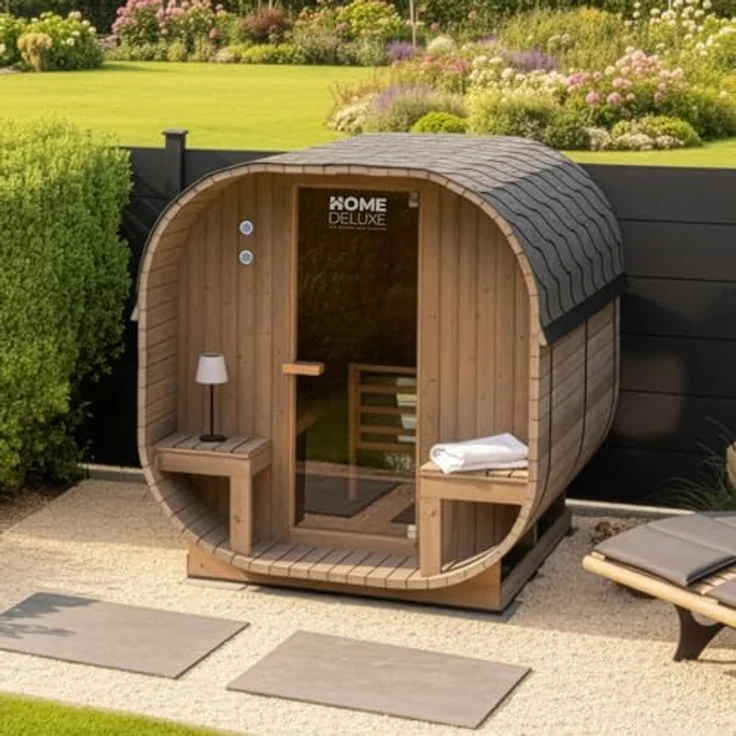 HOME DELUXE Sauna Outdoor Sauna CUBE DELUXE L - Größenauswahl, BxTxH: 220 x 194 x 185 cm, 38,00 mm, Fichtenholz, inkl. 8 kW Saunaofen & Saunazubehör - Gartensauna, Asphaltdach, Sicherheitsglas – Bild 3