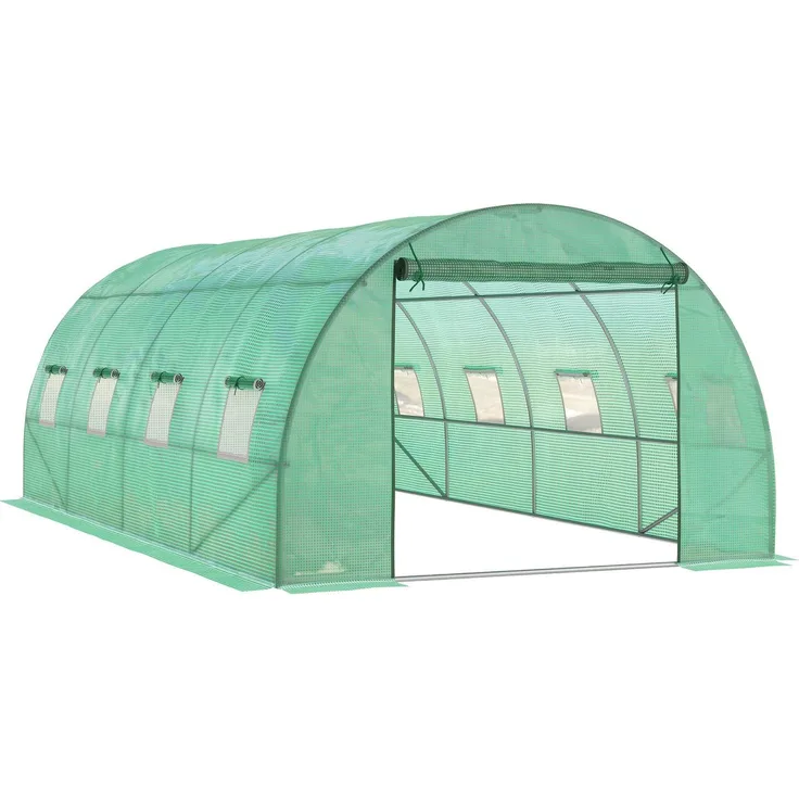 JTI GmbH Gewächshaus 6 x 3 x 2 m, Foliengewächshaus mit 8 Fenstern, Rolltür, UV-beständig, winterfest, grün