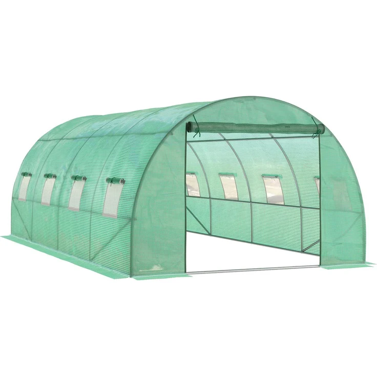 JTI GmbH Gewächshaus 6 x 3 x 2 m, Foliengewächshaus mit 8 Fenstern, Rolltür, UV-beständig, winterfest, grün