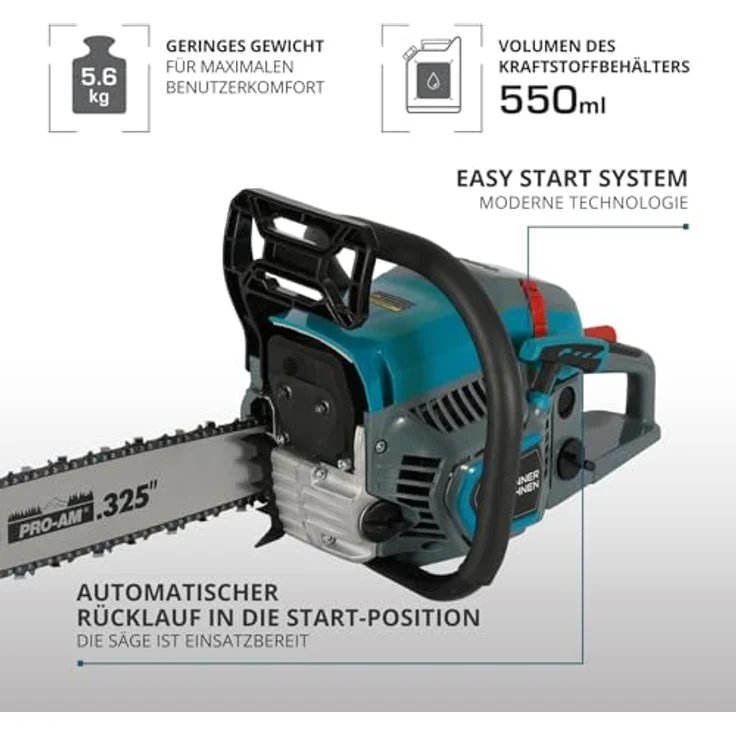 Könner & Söhnen Benzin-Kettensäge KS CS21G-16-1, 1,6 kW, 45 cm³, Schwertlänge 40 cm, Easy-Start-System, hohe Sicherheit, Anti-Vibrations-System – Bild 8