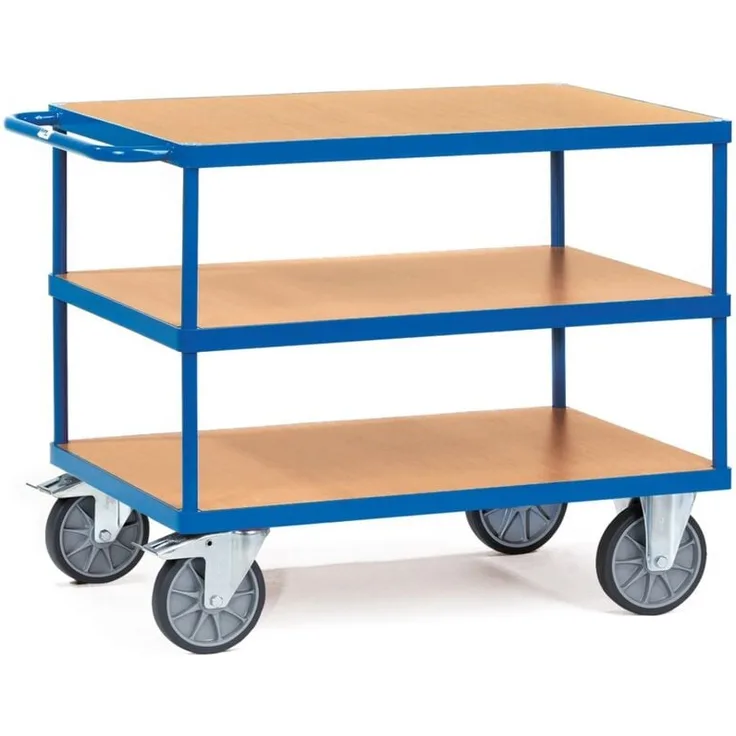 Fetra Tischwagen, robuster Werkstattwagen mit Holz-Plattformen, Ladefläche 1000 x 700 mm, Tragkraft 600 kg