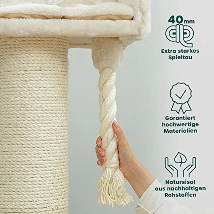 HAPPYPET Kratzbaum stabil 103 cm für große Katzen | Premium Qualität | 18 cm Sisalstämme mit 8 mm dickem Sisalseil | 600g Plüsch | Kratzbaum klein für schwere Main Coon | E1 Zertifiziert – Bild 4