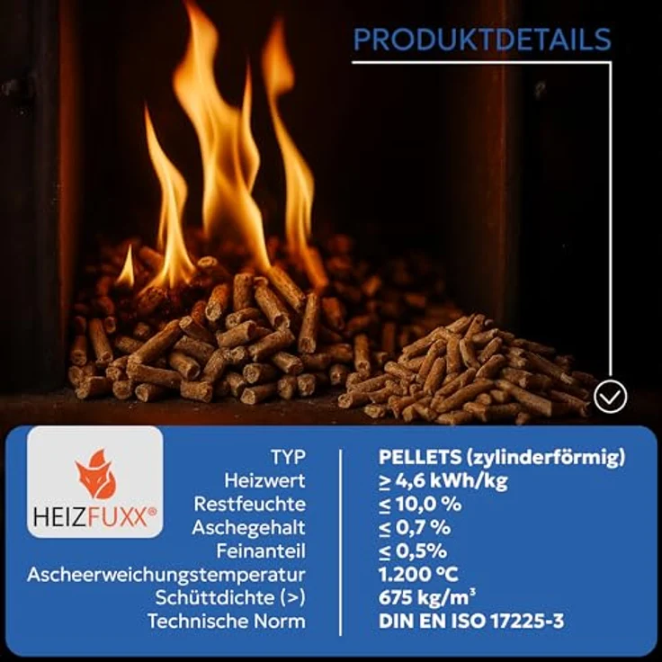 HEIZFUXX Holzpellets Blue Palette 975 kg (65 x 15 kg) - 6mm Weichholz Pellets mit hohem Heizwert & geringem Ascheanteil für Kamin, Ofen und Grill – Bild 5