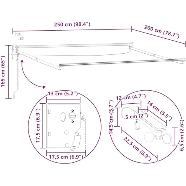 vidaXL Elektrische Markise 2,5 x 2 m, Orange und Schwarz, mit LED-Beleuchtung und Wettersensor – Bild 2