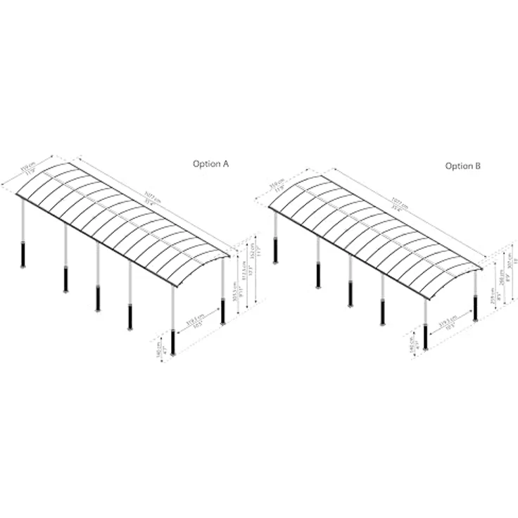 Canopia by Palram Arcadia Alpine Einzelcarport, 1077 x 359 cm, grau, aus rostfreiem Aluminium, mit UV-beständigen Polycarbonatplatten – Bild 2