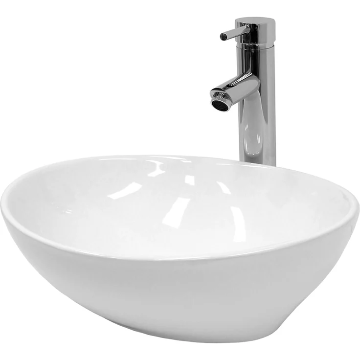 ECD Germany Waschbecken Waschtisch 410x330x142mm, Keramik, inkl. Ablaufgarnitur mit Push-Open-Technologie, Weiß