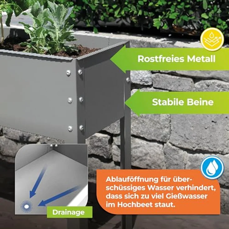 Bio Green Metallhochbeet Freising-XL, anthrazit, 100 x 30 x 80 cm, MHF-XL für Balkon & Terasse – Bild 5