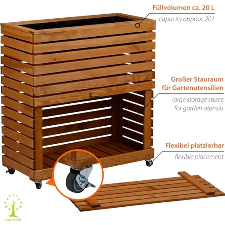 dobar® Hochbeet Rolla L, Massivholz mit Rollen, erhöhtes Beet mit Stauraum, 72 x 32,5 x 78 cm, braun – Bild 4