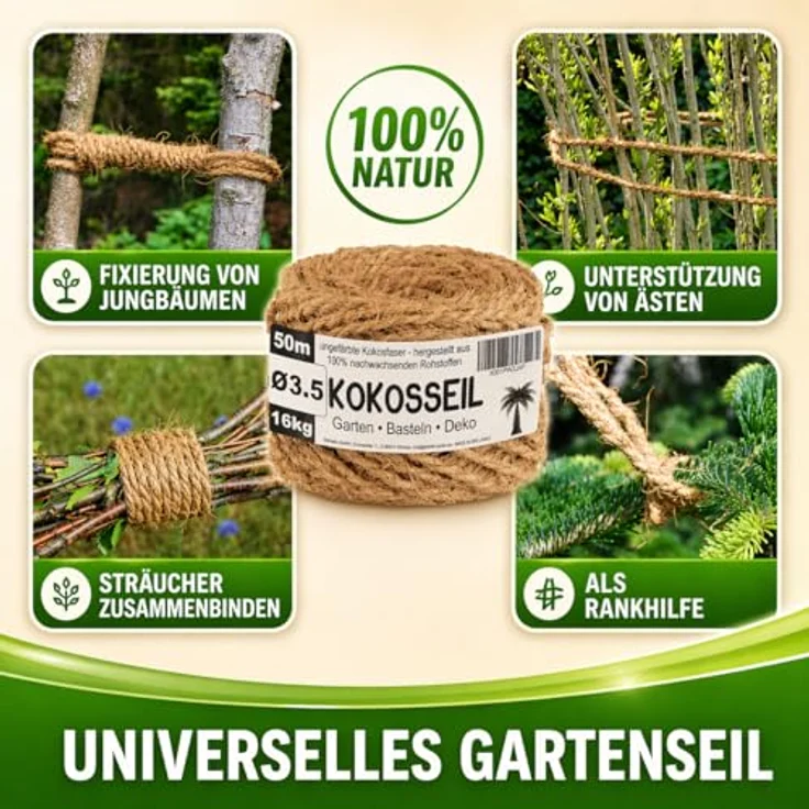 deli4you Kokosseil 3.5 mm x 50 m - Nachwachsender Pflanzenbinder aus Kokosgarn, knotenfest, ideal zum Zusammenbinden von Gräsern und Pflanzen – Bild 2