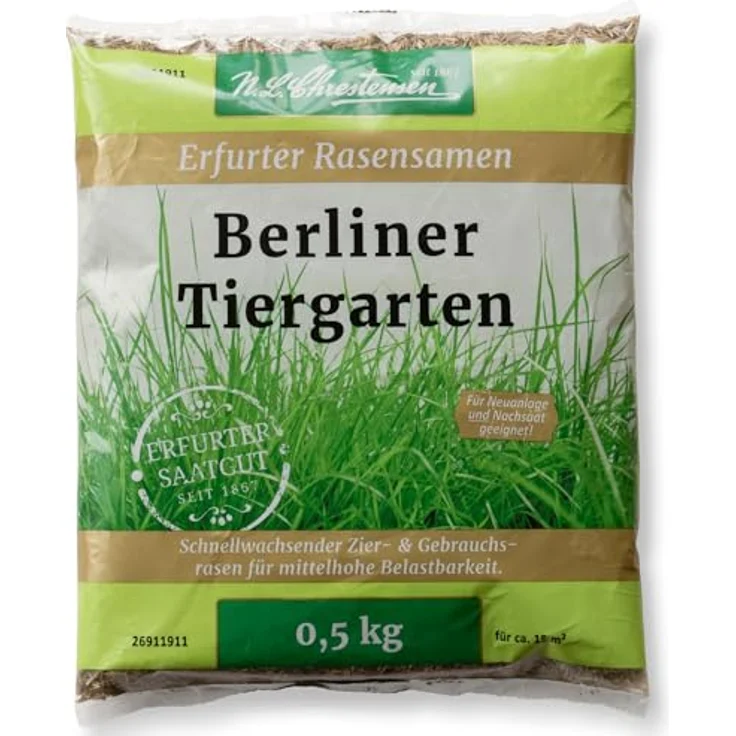 Chrestensen Berliner Tiergartenmischung, 500g Schnellwachsender Zier- und Gebrauchsrasen für mittelhohe Belastbarkeit, 15m², pflegeleicht – Bild 1