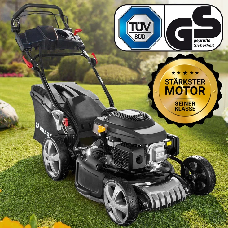 Brast Benzin Rasenmäher 19224 ESTART, 5,2kW(7PS) Elektrostart 48cm Schnittbreite Stahlgehäuse, schwarz
