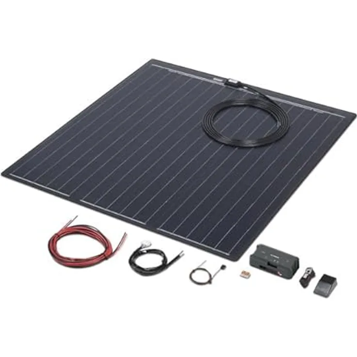 BÜTTNER DOMETIC Solar-Komplettanlage Flat-Light MT 340-2 FLQ, 340 Wp, 2 ultraflache Module, Schwarz, MPPT Solarregler mit Bluetooth, 1500 Wh Tagesleistung