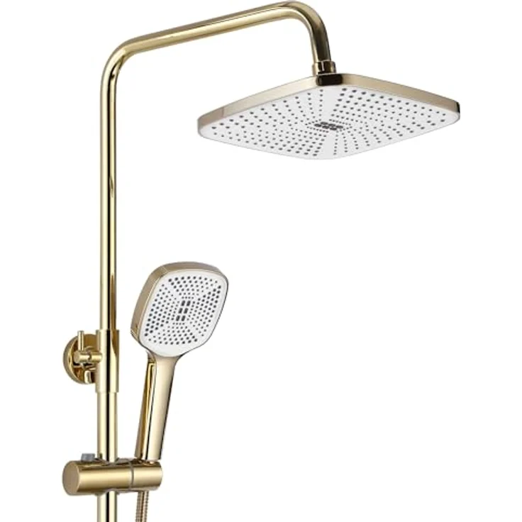 wohnwerk.idee Duschsystem Design Duscharmatur mit Regenbrause und Handbrause, verschiedene Farbvarianten in Kupfer matt, Gold poliert, Titan, Schwarz und Chrom – Bild 4