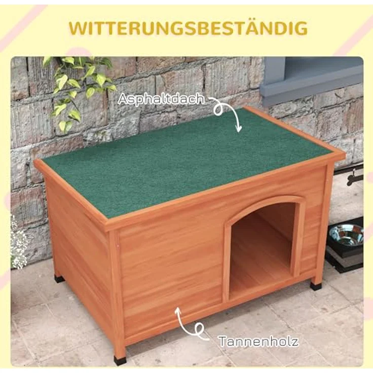 PawHut Hundehütte aus Holz Kleintierhaus mit Asphaltdach, erhöhtem Design für Outdoor Grau 100 x 65,5 x 68 cm – Bild 4