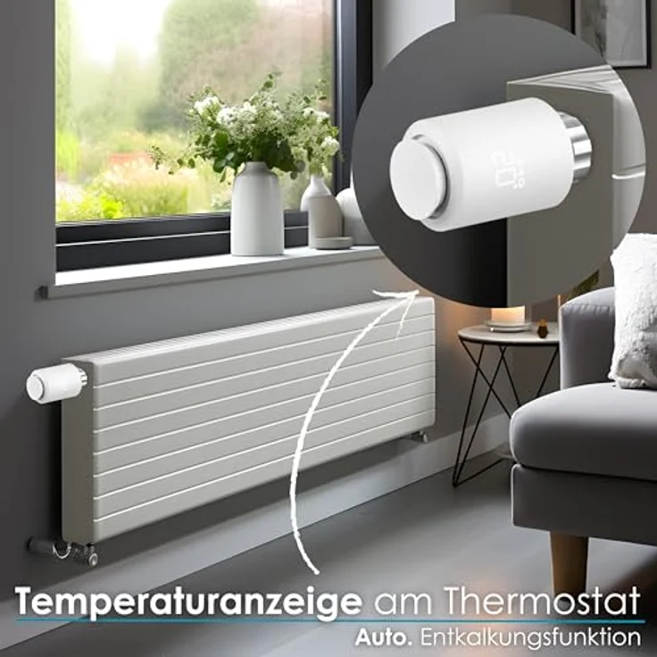 Echos Smartes Zigbee Heizkörperthermostat, Smartphone steuerbar, energieeffizient mit Kindersicherung und Frostschutz – Bild 3