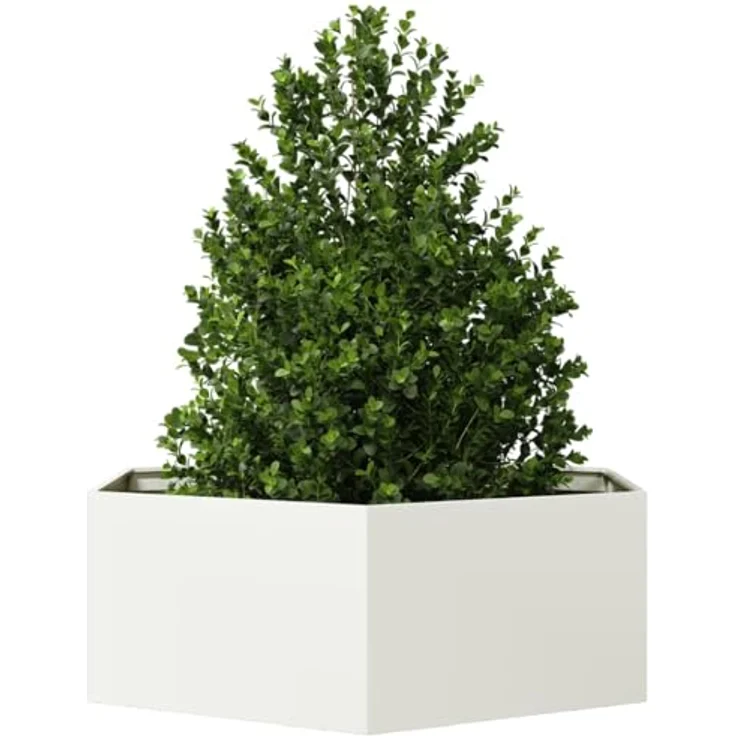 vidaXL Pflanzkübel Weiß Sechseckig 138x120x45 Stahl - Witterungsbeständiger Gartenkübel mit viel Platz und erhöhtem Design – Bild 3