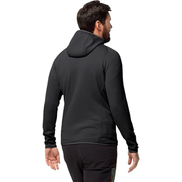 Jack Wolfskin Baiselberg Hooded Fleecejacke, superelastisches Power Stretch Material, Kapuze, Schwarz, Größe L – Bild 4