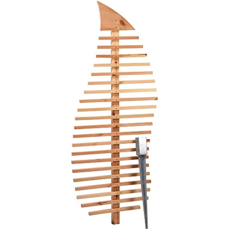 dobar Rankhilfe "Fraxinus-Blatt", großes Design-Rankgerüst aus naturfarbenem Kiefernholz, 76x6,5x186 cm, Metall-Erdspieß 7x7x75 cm – Bild 1