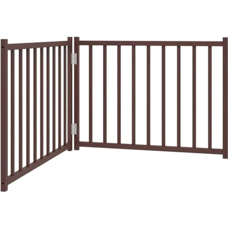 vidaXL Hundetor 3-TLG., Hundegitter Faltbar Pflegeleicht, Schutzgitter für Wohnzimmer Küche Treppe, Haustiertor Türschutzgitter, Braun Eiche Massivholz Tanne – Bild 1