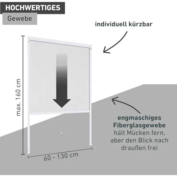 Windhager Insektenschutzrollo PLUS, transparent, verschraubt, reißfestes Fiberglasgewebe, BxH: 130x160 cm – Bild 3