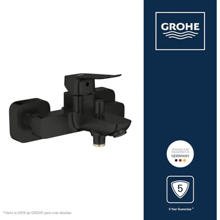 GROHE Dice, Badewannenarmatur mit automatischer Umstellung Wanne/Brause, Mischbatterie mit Rücklaufventil, mattschwarz – Bild 3