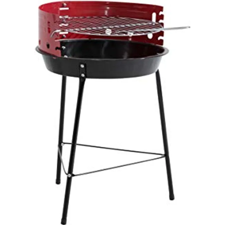 Kamino Flam Rundgrill Pan in Schwarz, Campinggrill, Dreibeingrill mit verchromtem und 4-fach höhenverstellbaren Holzkohlegrillrost, Windschutz-lackierter Standgrill mit hoher Stabilität, Grillfläche 33 cm