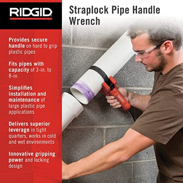 Ridgid Rohrmontagehilfe STRAPLOCK, Zange für Kunststoffrohre, 177 mm, max. Rohr-Ø 220 mm, innovativer Schnellverschluss – Bild 2