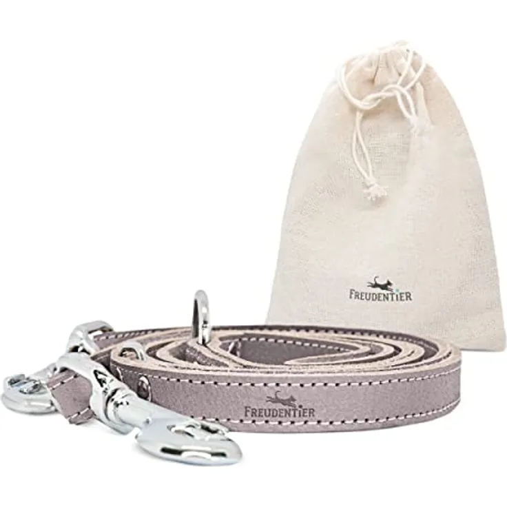FREUDENTIER® Hundeleine aus zertifiziertem Leder 2m, 3-Fach verstellbare Führleine, liebevoll in Holland produziert, hochwertig und stilvoll, Amstelpark Kollektion (Graubraun, 16mm breit)