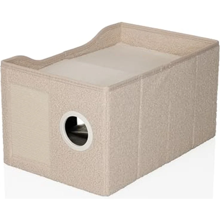hjh LIVING Pawy Eb Katzenkorb, eckiges Hundebett + Katzenbett mit faltbarem Design, stabiler Konstruktion und Kratzbrett, Bouclé-Stoff, inklusive Teddy-Kissen – Bild 6