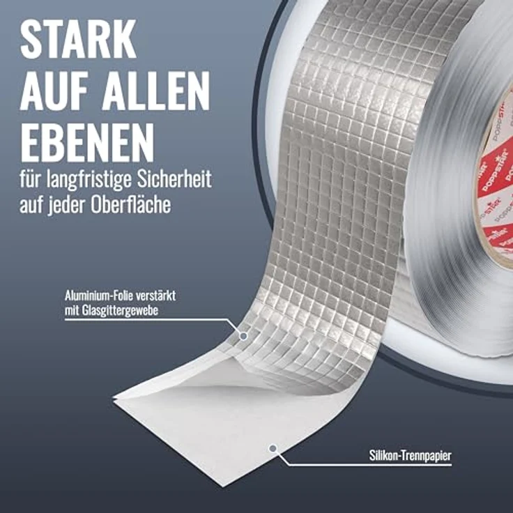 POPPSTAR Aluminium-Klebeband netzverstärkt für Rohrisolierung & Dämmung, hitzebeständig 48mm x 50m, strahlungs- und hitzereflektiv, Dampfsperre, für Innen- und Außenbereich – Bild 3