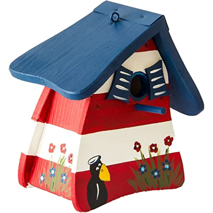 Nistkasten Leuchtturm rot/weiß, Vogelhaus aus Holz, Vogelhäuschen für Wildvögel, Nistvilla, Vogelvilla