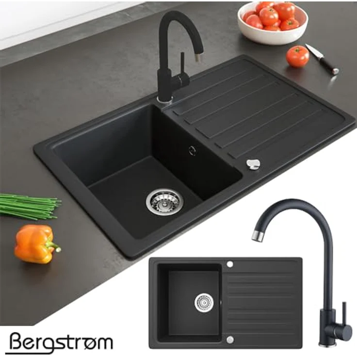 Bergström Spülbecken Schwarz 77 x 46 cm mit Trockenplatz – Bild 2