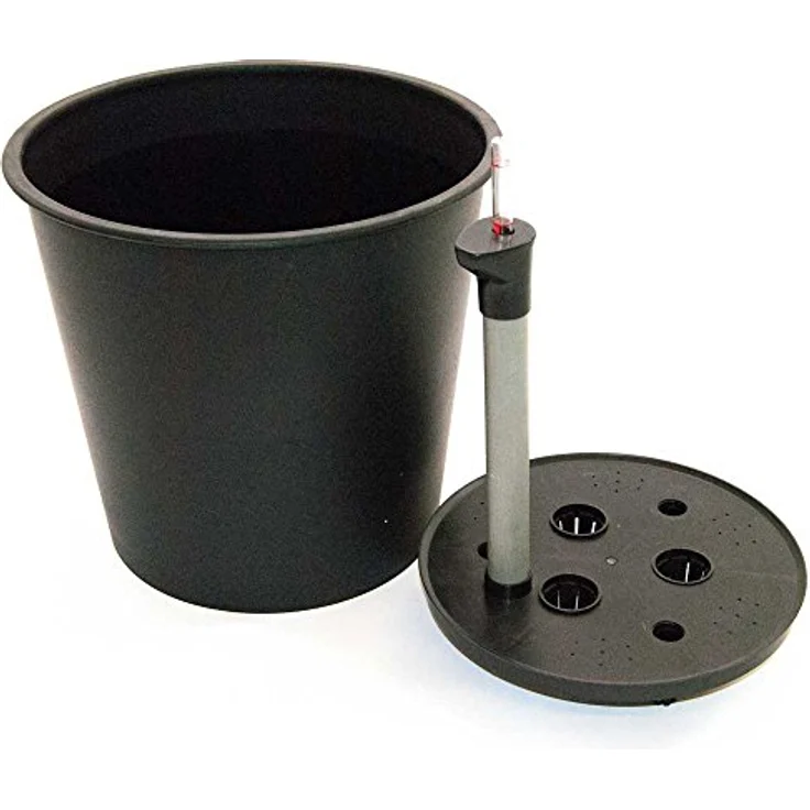 Elegant Einrichten Übertopf, runder Pflanzkübel aus coffee braunem Polyrattan mit Bewässerungssystem, 35x32 cm – Bild 4