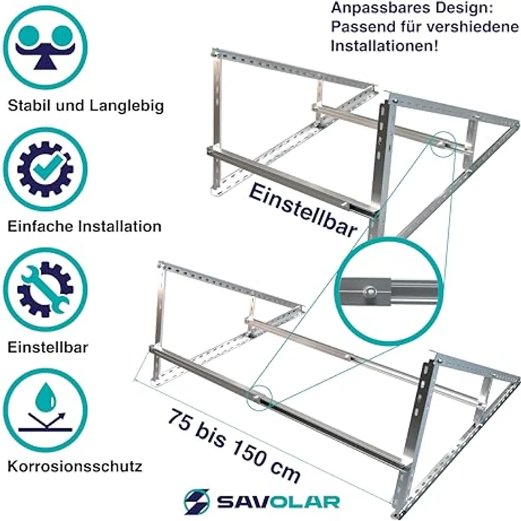 SAVOLAR 2 Paar Solarmodul Halterung Balkonkraftwerk bis 117cm (46 Zoll) Winkel Einstellbar 0-90°, Robuste Neigungshalterungen, Aluminiumlegierung, silber – Bild 3