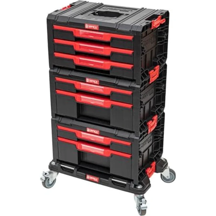 QBRICK System PRO Drawer Workshop Set 1 2.0, Modularer Werkzeugkoffer mit 7 Fächern, 2x Drawer 2 und 1x Drawer 3 Toolbox, transportabel mit Rollplattform – Bild 1