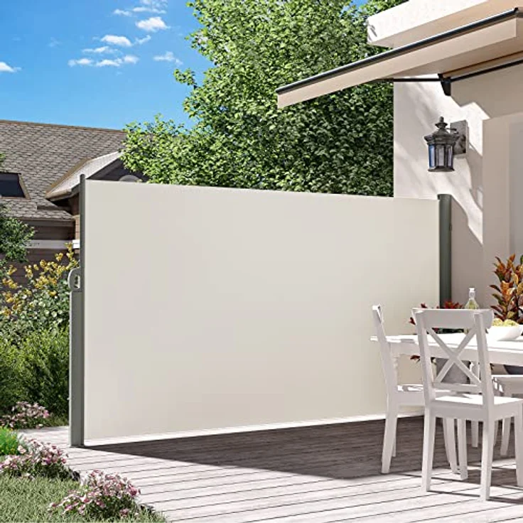 LARMNEE Alu-Seitenmarkise EBE204BP02, ausziehbar 200 x 400 cm, Sichtschutz, Sonnenschutz, blickdicht, beige – Bild 4