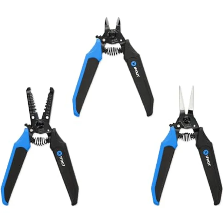 iFixit Mandible 3-teiliges Zangenset – Abisolierzange, Seitenschneider und Spitzzange in robuster Werkzeugrolle für Elektronik-Reparaturen und Lötarbeiten