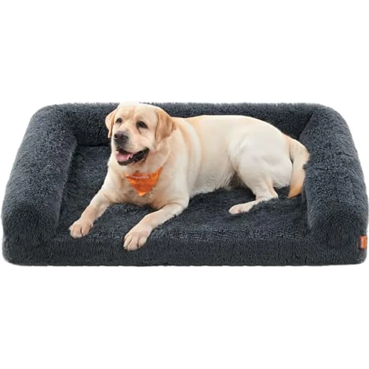 Feandrea FluffyHug Hundebett XXL, Noppenschaumstoff, abnehmbar & waschbar, 122 x 85 x 24 cm, dunkelgrau