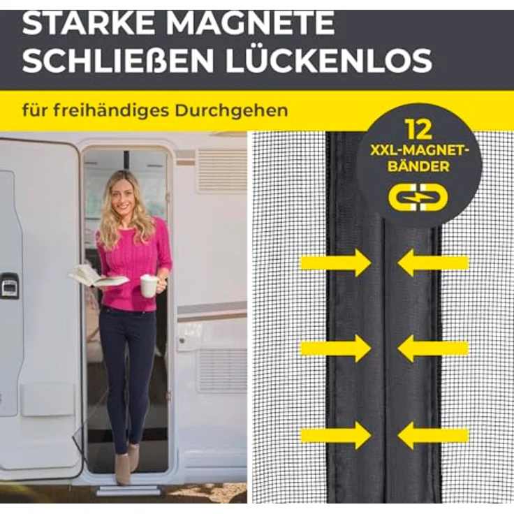 EASYmaxx Insektenschutzvorhang für Campingwagen 60 x 180 cm, Fliegengitter Tür mit XXL-Magnetbändern, selbstschließend, effektiver Insektenschutz für Wohnwagen – Bild 2