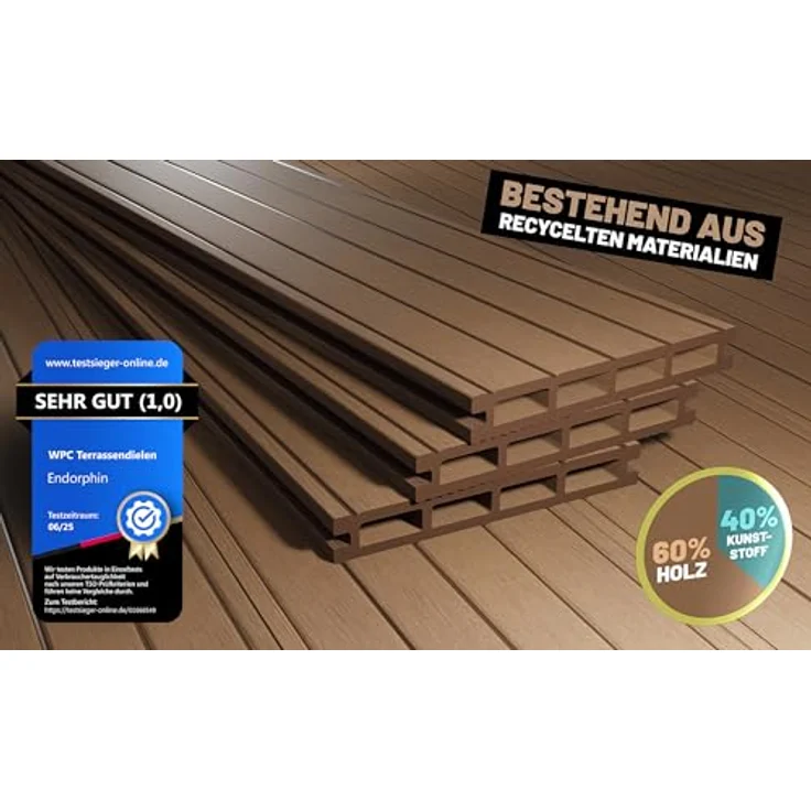 Endorphin Terrassendielen ® WPC Komplettset 30m², braune witterungsbeständige Dielen mit rutschfester Oberfläche und pflegeleichtem Klicksystem – Bild 5