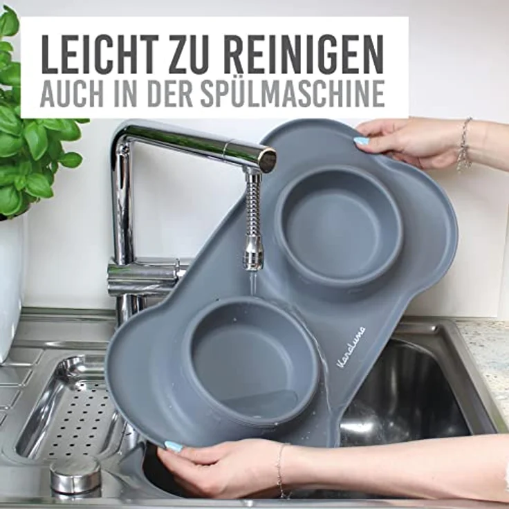 KaraLuna Napfunterlage aus Silikon mit Edelstahl Futternapf I Für Katzen & Hunde (200ml, Grau) – Bild 3