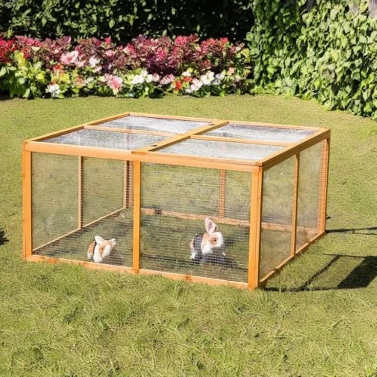 Mucola Freilauf 120x120x59cm Freilaufgehege Hasenstall Freigehege Holz Tiergehege aufklappbar, Braun